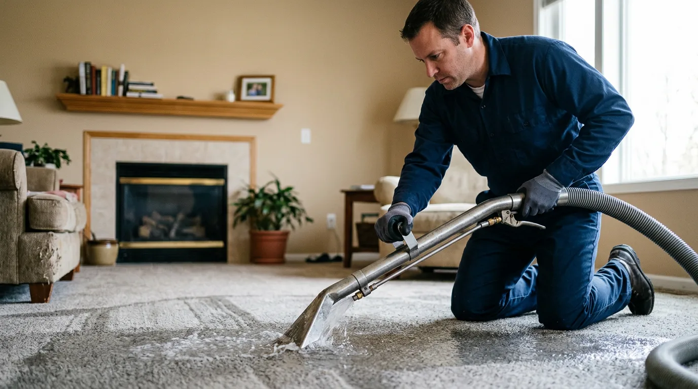 Water damage restoration technician working near Chester, OH